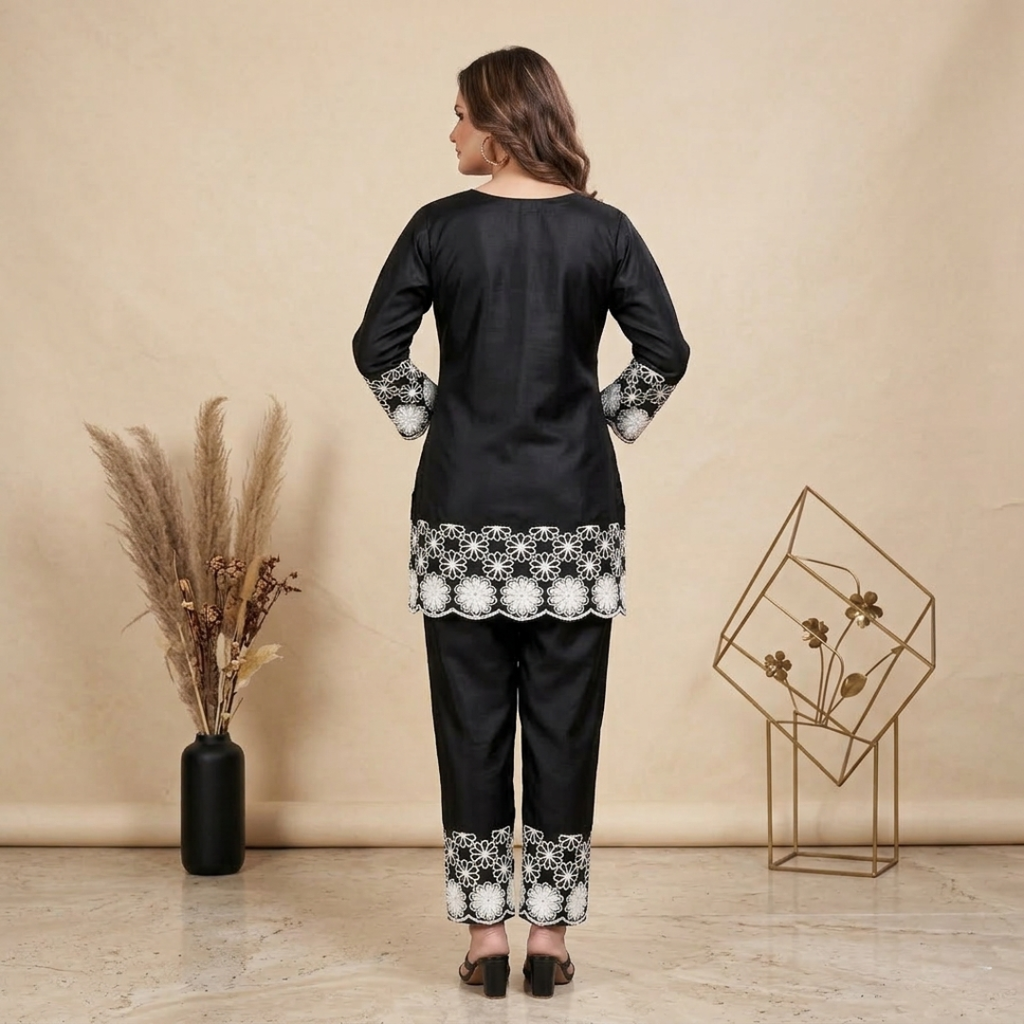 Women's Black Embroidered Co-Ord Set | Trendy Top & Bottom | Festive & Party Wear