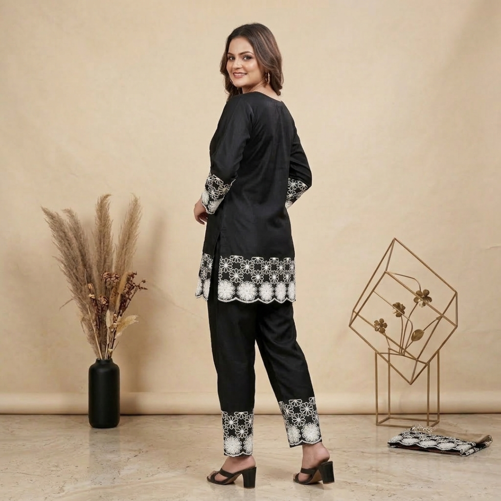 Women's Black Embroidered Co-Ord Set | Trendy Top & Bottom | Festive & Party Wear