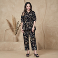 Women's Multicolor Printed Crepe Co-Ord Set | Shirt Collar Top, Trouser & Shrug