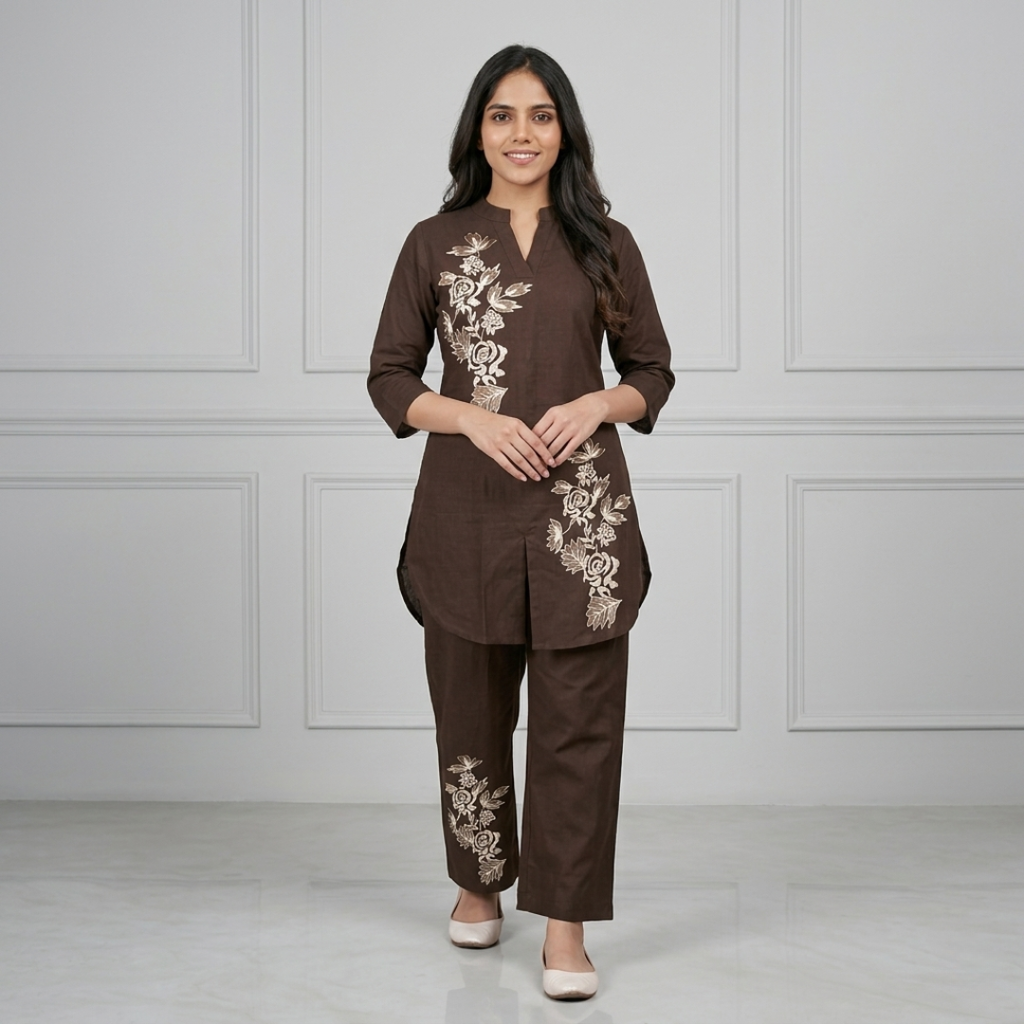 Women's Floral Printed Cotton Kurti & Pyjama Co-Ord Set | Casual Daily Wear | Comfortable & Stylish Ethnic Set